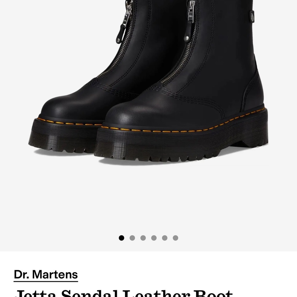 Dr. Martens Black Leather Front-Zip Platform Boots with Yellow Stitching - Picture 6 of 6